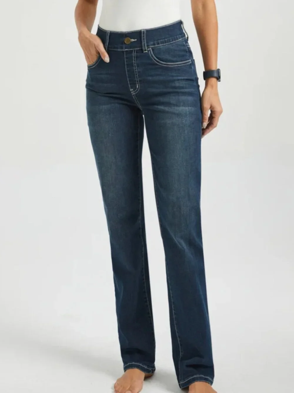 New Betabrand Medium Wash Straight 4 Pocket Yoga Denim Jeans Large Petite